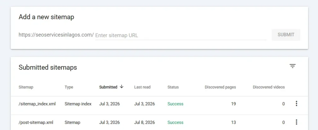 submit sitemap through Google Search Console